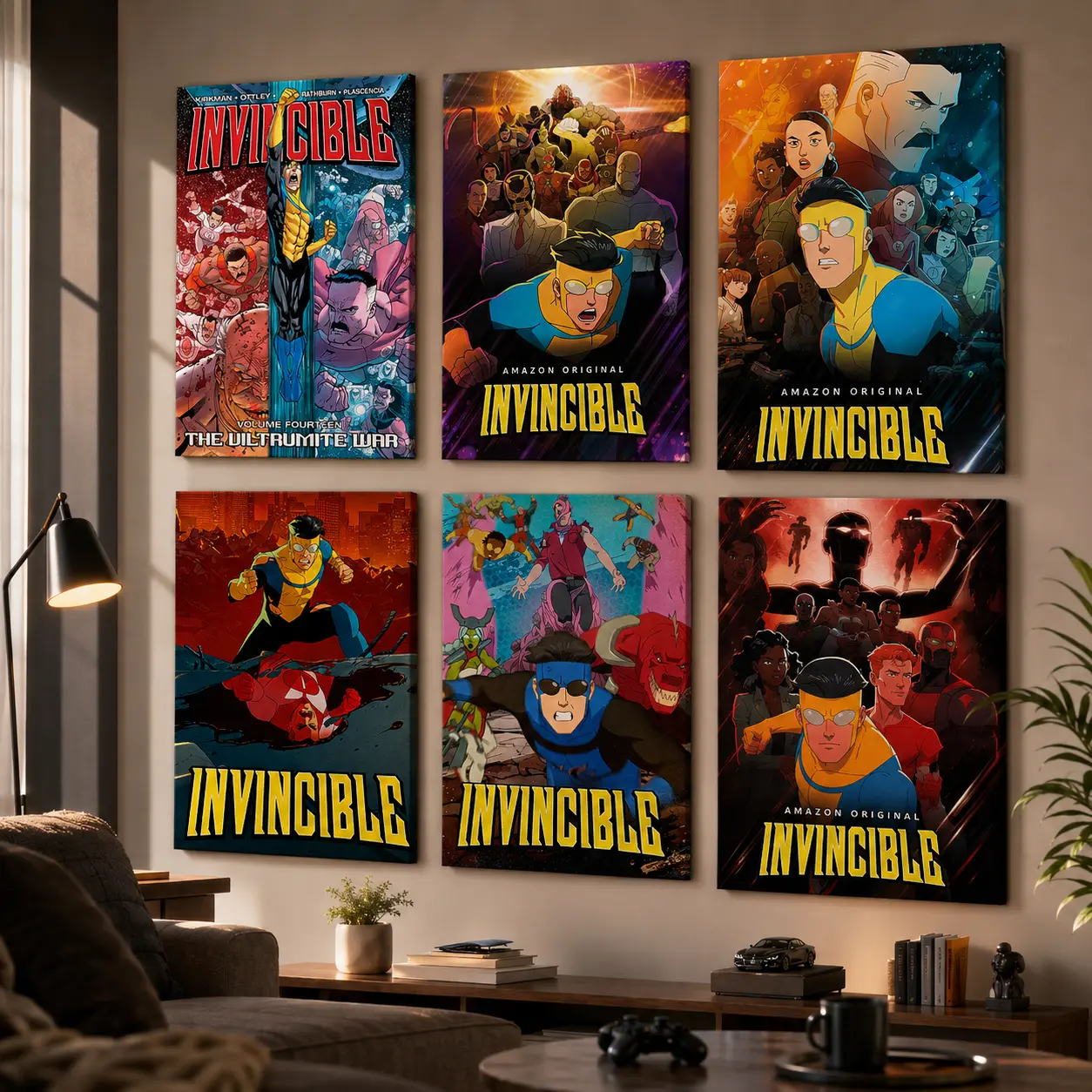 Invincible Graphic Anime Theme Canvas Wall Art Print with Wood Frame, Superhero Sci-Fi Comic Poster, High-Quality Home Decor for Bedroom, Gaming Room, Invincible Fan Gift