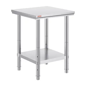VEVOR Stainless Steel Prep Table, 24 x 24 x 31 Inch, 700 lbs Load Capacity, Heavy Duty Metal Worktable with 3 Adjustable Height Levels, Commercial Workstation for Kitchen Garage Restaurant Backyard