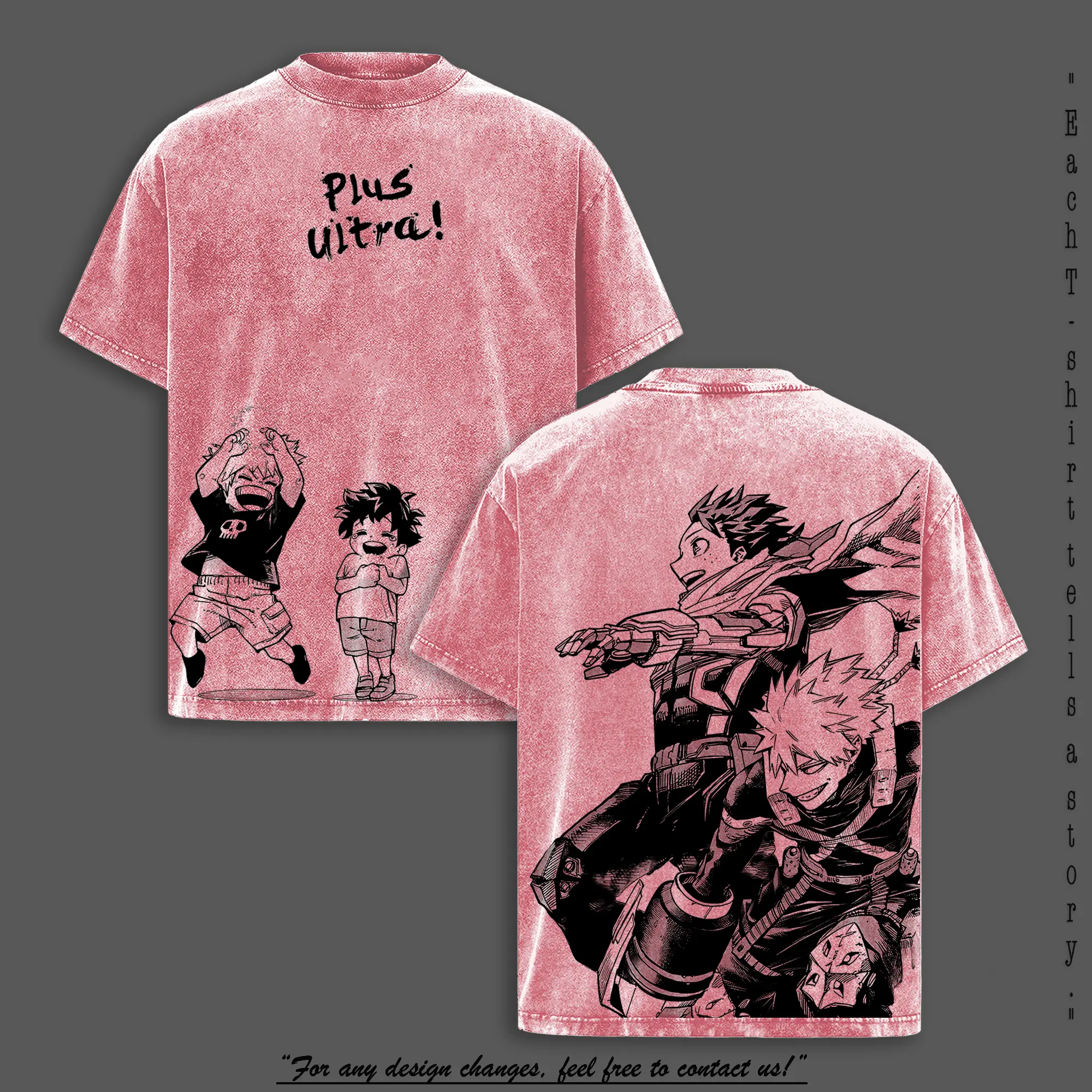 Deku & Bakugo Vintage Oversize Washed T-Shirt, My Hero Academia Heavy Cotton Graphic Tee, Retro Anime Streetwear for Men and Women