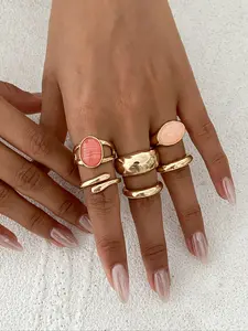Boho Style Glass Gemstone Stackable Rings Set, Vintage Multi-element Fashion  Unique Design Jewelry for Women, Statement Multi Ring, Stackable Finger Rings, Perfect Gift for Friends & Daily Wear, Stacking Ring Set