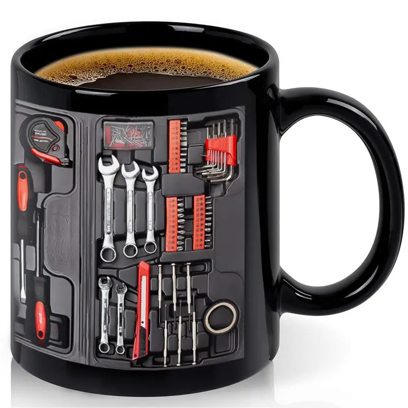Flat 3D Effect Printed Mug, Mechanic Toolbox Design Coffee Mug,Flat 3D optical illusion print, 1 Count 11oz Creative Coffee Mug, Coffee Water Cup for Home Office Kitchen Use
