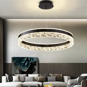 Crystal chandelier 19.7 inches, kitchen island chandelier, modern LED chandelier, tri-color adjustable lighting, flush mount, black metal chandelier, suitable for living room, dining room, bedroom, hallway (remote control not included).