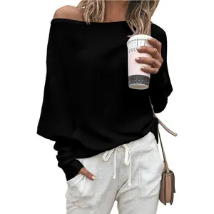 Women's Fall Sweaters 2025 Casual Long Batwing Sleeve Loose Off Shoulder Knit Pullovers Jumper Tops