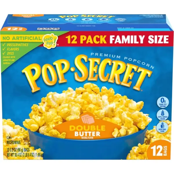 Halal Microwave Popcorn Snack - Double Butter Blast, Snack Size, 1-Pack Box (12 x 3.2oz Bags, 38.4oz Total), Ambient Storage, Non-GMO Food, Microwave Popcorn Popcorn