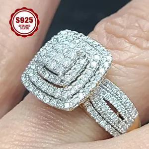 925 Sterling Silver Ladies' Ring, Luxurious And Fashionable Design, Multi-layer Princess Square Band, Fully Set With 5A Zirconia, Suitable For Daily Wear, Engagement Ring, Parties, As A Gift For Your Girlfriend.