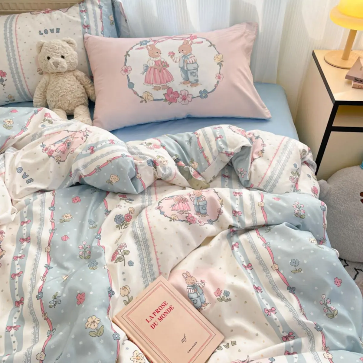 Cartoon Pattern Bedding Set, Bedding Sheets, 1 Count Bedspread & 1 Count Flat Sheet & Pillowcase without Filler, Soft Comfortable Flower Printed Bedding Set for Home Bedroom, Bedsheet Sets, Floral Bedding Set, Cute Sheets
