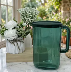 68oz Ribbed Water Pitcher with Lid, 2L Plastic Water Jug for Fridge, Iced Tea & Lemonade Container