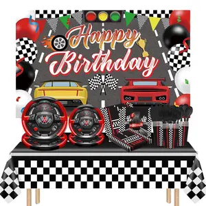 Race Car Birthday Party Supplies, Racing Thamed Birthday Decorations, Dinnerware Set (24 Guest) with Paper Plates,Cups, Tablecloth, Backdrop Banner,Knives, Forks, Spoons For Baby Shower Decorations