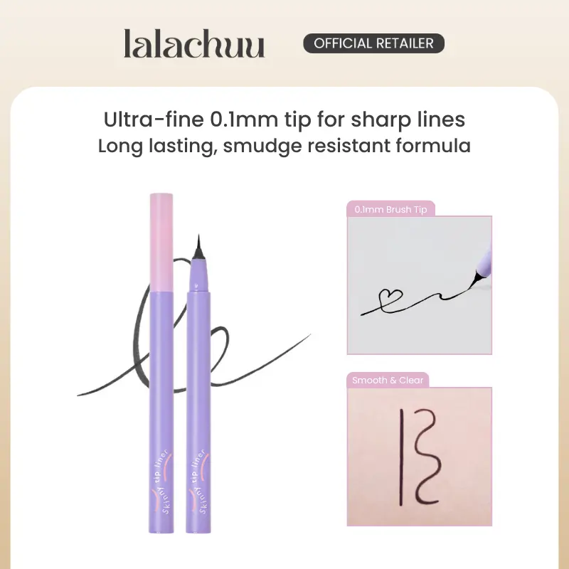 lalaChuu Skinny Tip Liner 0.5g | 0.1mm Ultra-Fine Brush Tip Eyeliner Pen for Precise Lines, Smudge-Proof, Waterproof, Long-Lasting Liquid Eyeliner in Black & Brown – Gentle Formula for Sensitive Eyes