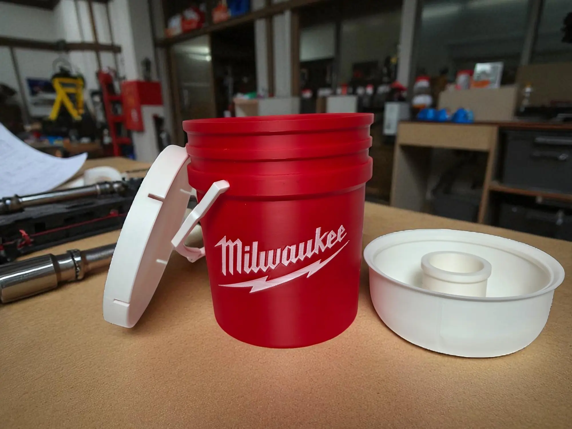 3D-Printed Milwaukee-Inspired Mini Bucket with Lid | Desk & Shop Storage