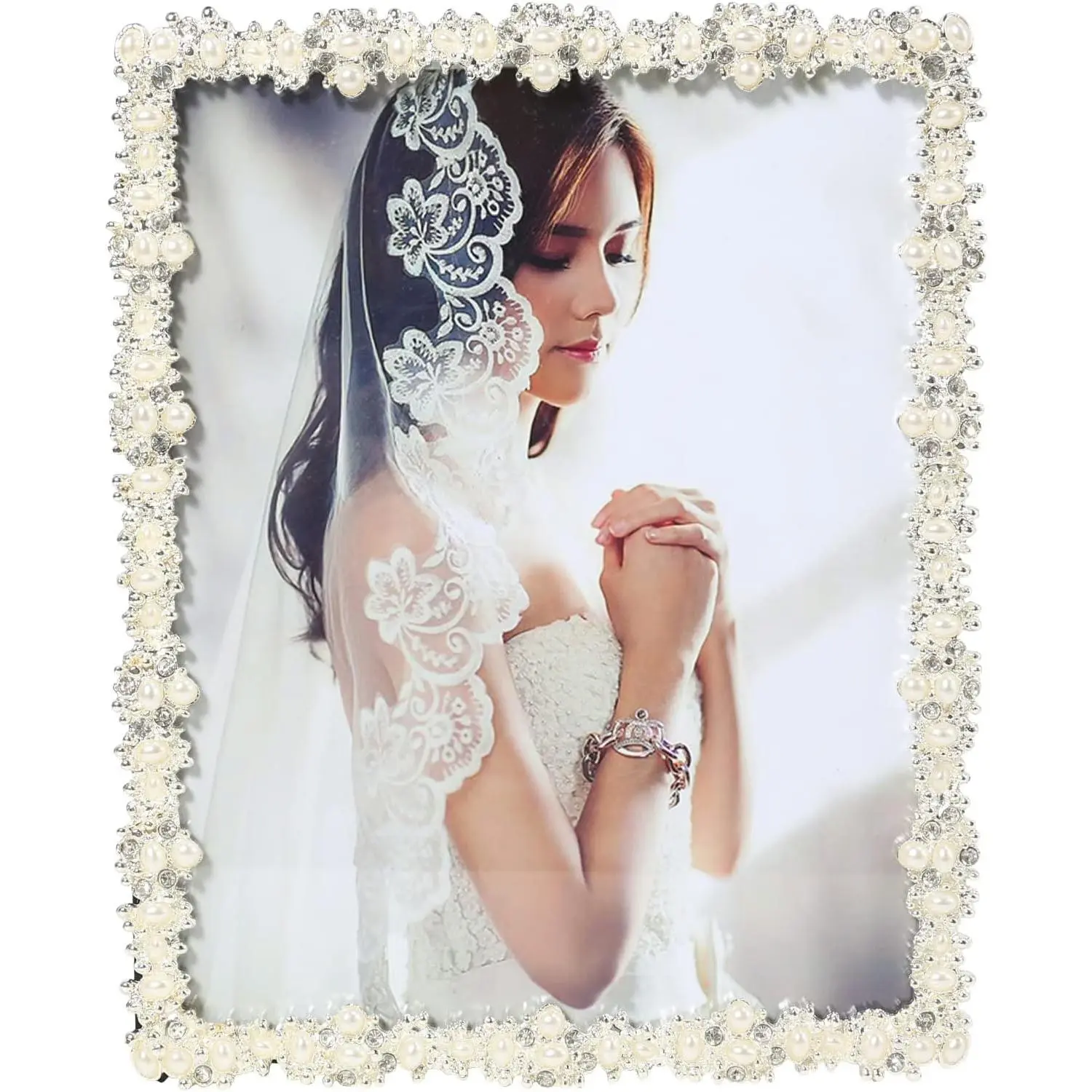 8x10 Picture Frame with  for Wedding,  Plated Photo Frames with High Definition Glass Frames with Rhinestones, 8x10 Photo Frame for Wedding , Tabletop or Wall Mounting Display for