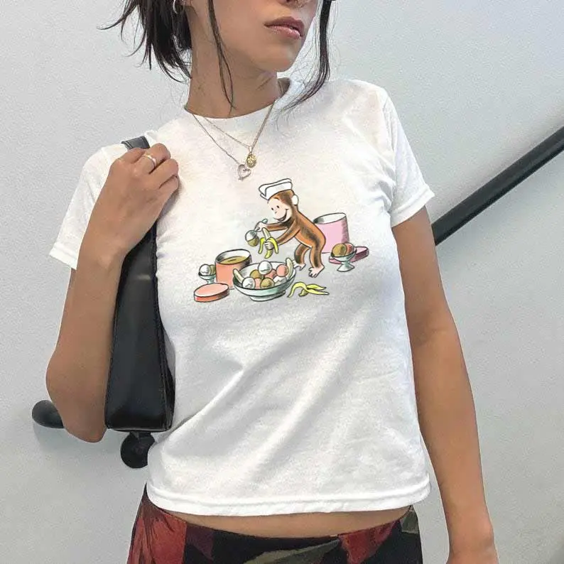 Sale up to 50% - Curious George Cute Babytee, vintage cartoons, baking, Pinterest, 90s style Cute Babytee, comics, soft girl, ahs style, nostalgia Womenswear Streetwear Lady