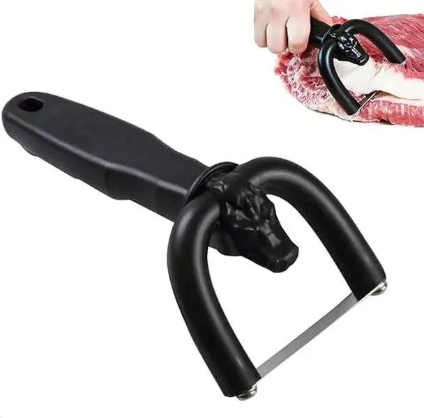 Stainless Steel Meat Fat Trimmer Tool – U-Shaped Curved Holder for Easy Grip, Manual Fat Slicer for Beef, Pork, Brisket & Bacon, Perfect for Kitchen & BBQ Preparation