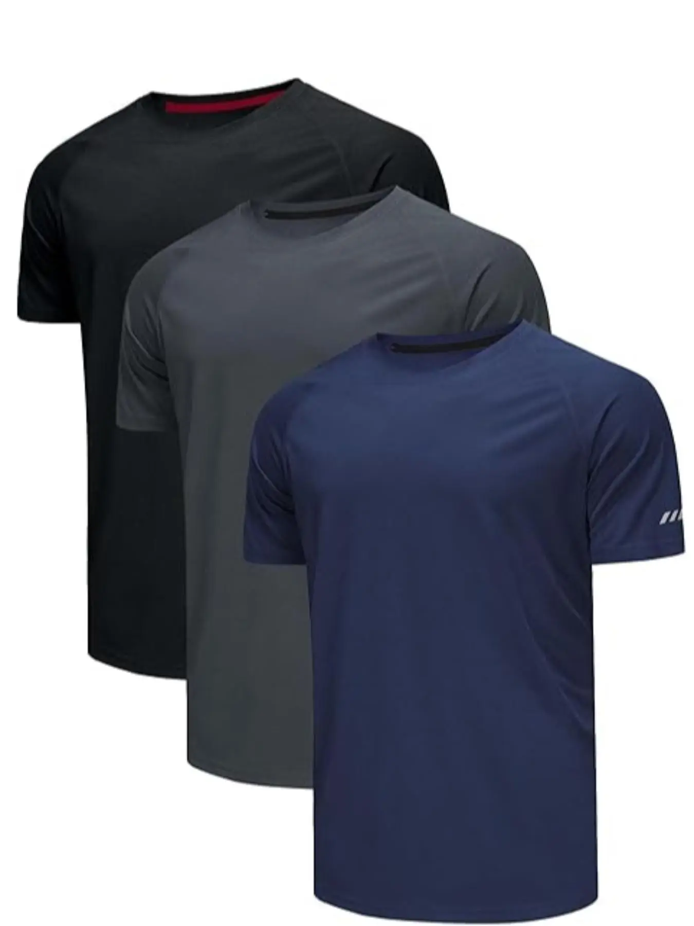 3pcs men's solid color round neck, quick drying breathable T-shirt, casual T-shirt suitable for gym exercise and running, men's sportswear with reflective strip, night exercise Athletic Fit Athletic Style Activewear