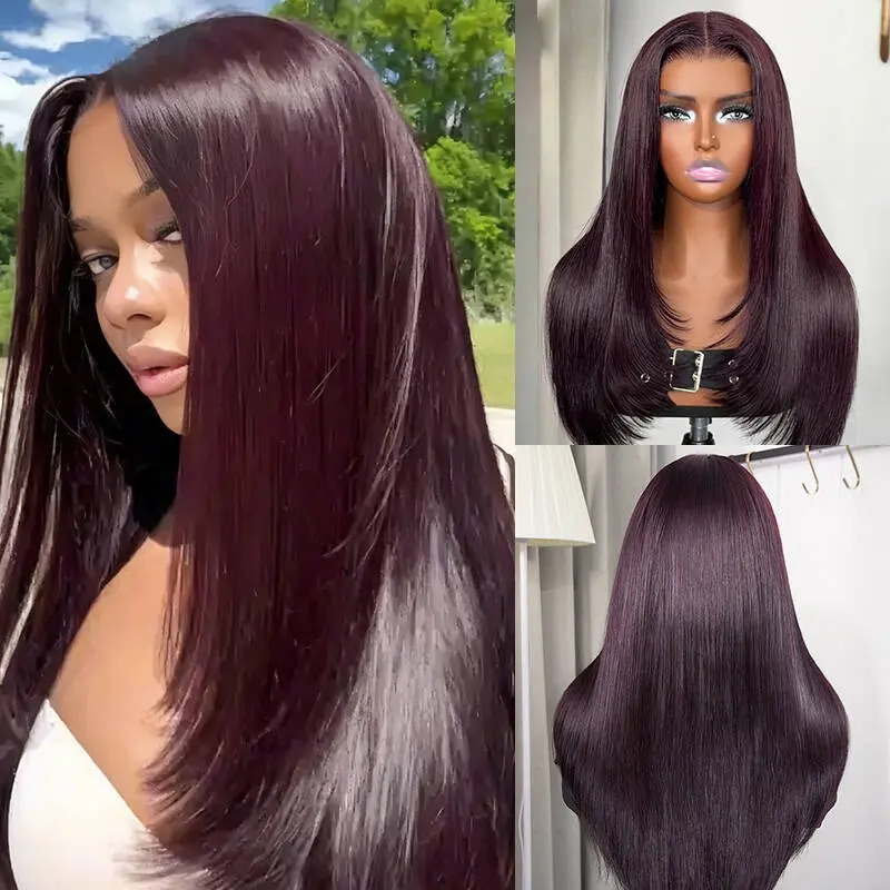 【New In】ISEE HAIR Blackcherry Layered Cut Straight 7x5 Lace Wear Go Wig Blackcurrant Brunette Pre Cut Lace Pre Plucked Hairline 180% Density Glueless Colored Wig Human Hair Beginner Friendly Quick Install #SummerWins #DealsForYouDays summer hairstyles