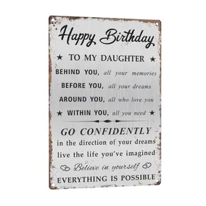 Happy Birthday To My Daughter Go Confidently Aluminum Metal Sign - 8x12 Inch Vintage Wall Decor for Daughter's Bedroom, Nursery - Inspirational Birthday Gift
