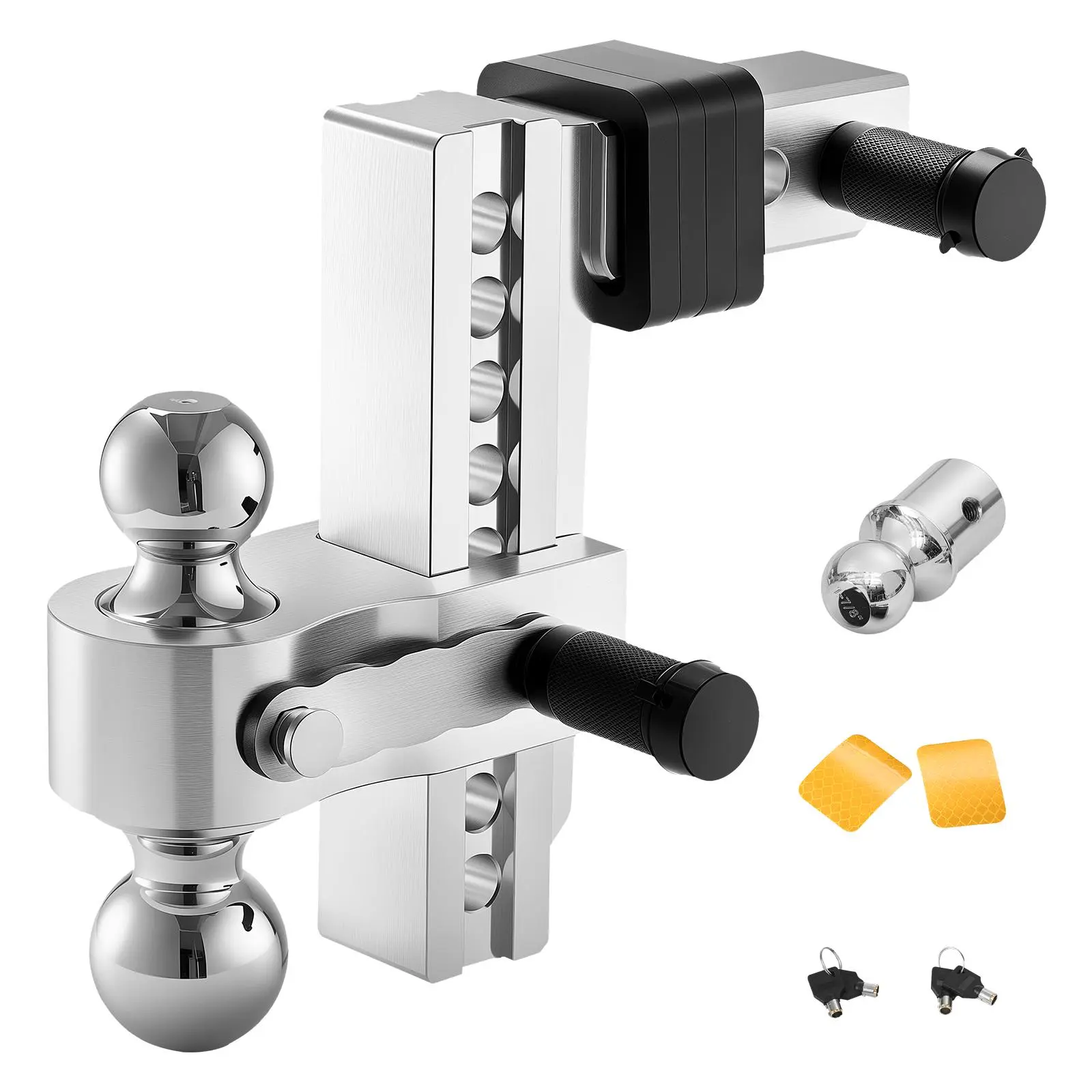 【DealsForYouDays】VEVOR Adjustable Trailer Hitch,  8-Inch Drop Hitch, Tri-Ball Mount for 2-Inch Hitch Receiver, Trailer Ball Size 1-7/8", 2" and 2-5/16", Max 15000 lbs Ball Hitch, Towing Hitch for RVs, ATVs, and Trucks