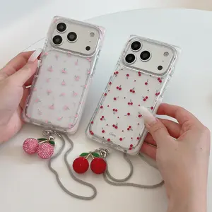 Square Transparent Blush Pink Cherry Single Shell TPU Protective Cellphone Case with Cover - Shockproof Handheld Casing for iPhone 14,15,15 Pro Max,16 Pro,17 Series Mobile Device Accessories