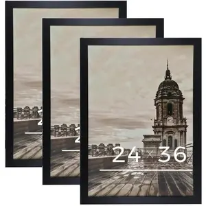 24x36 Poster Frame Black  Frame with Plexiglass Horizontal and Vertical Formats Hanging on the Wall Display Picture, Set of 3