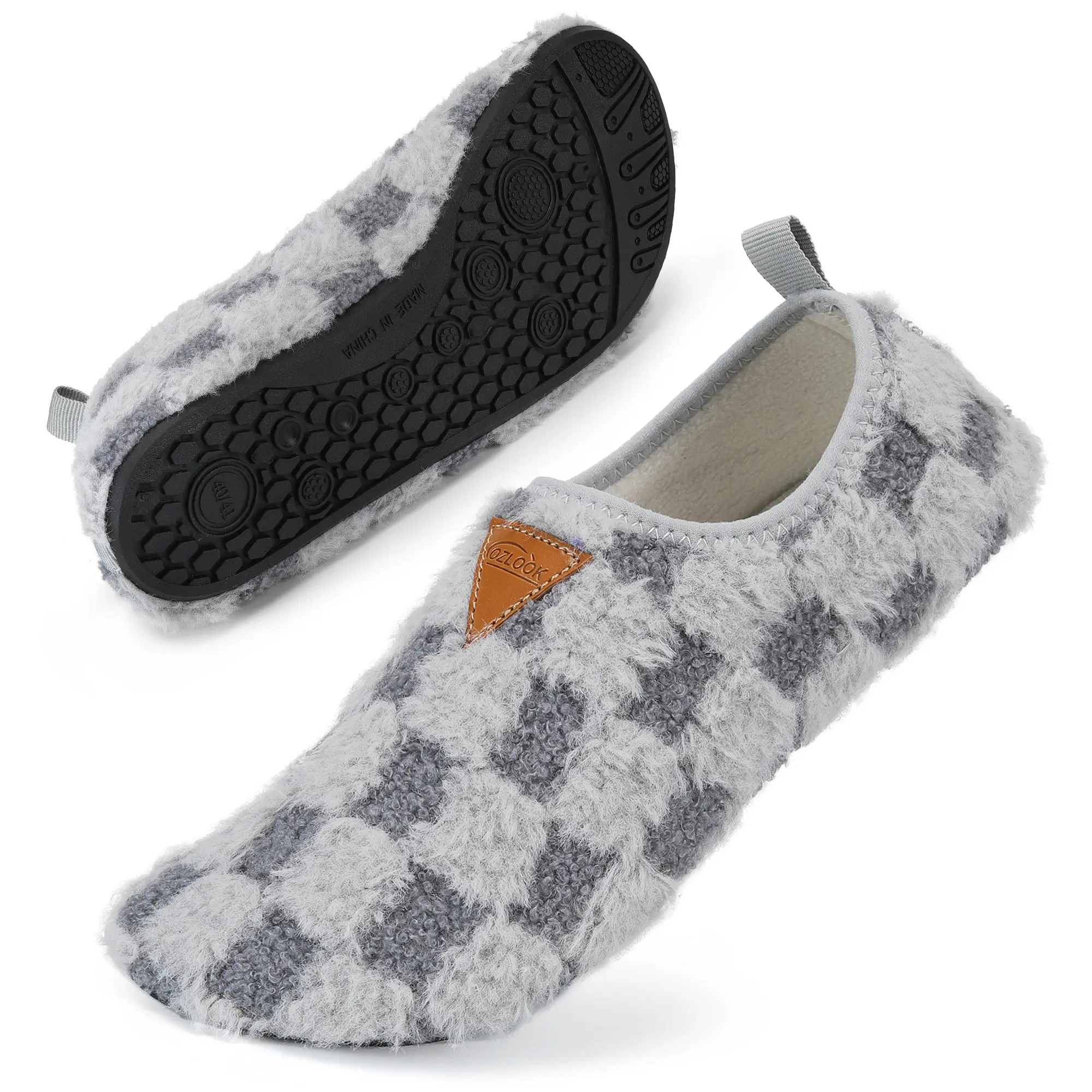 Women's Plush Criss-Cross Open Toe Indoor Home Slippers, Cotton Fiber Slip-On in Seconds Quick Slipon Slides, Non-Slip Rubber Grip Sole, Soft Warm for Parents, Casual