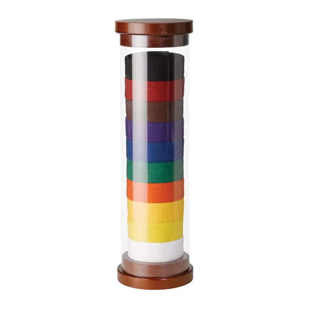 Wooden Cylindrical Belt Display Organiser - 10-Level Durable Holder, Floor Standing Display Riser for Martial Arts Home Storage Racks