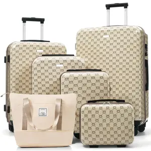 6 Piece Hardside Luggage Set with TSA Lock 14 16 20 24 28 Inch ABS Spinner Suitcase Set Expandable Travel Duffel Bag 360° Smooth Rolling Wheels Khaki pattern
