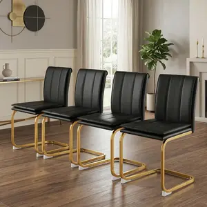 Modern Dining Chairs Set of 4, Pu Leather Kitchen Chairs, Restaurant Chairs, Suitable for Kitchens, Living Rooms, Bedrooms, and Offices, with Metal Legs