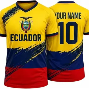 [Custom Name & Number] Ecuador Football Shirt V2, Personalized Jersey, Custom Soccer Top for Ecuador Fans, Men's V Neck Full Print 3D Short Sleeve T-shirt (Made in USA)