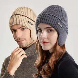 High Visibility Men's Thermal Knit Cap with Fleece Lining Adjustable Buckle Ear Protection for Outdoor Sports Hiking Running Beanie Gorra