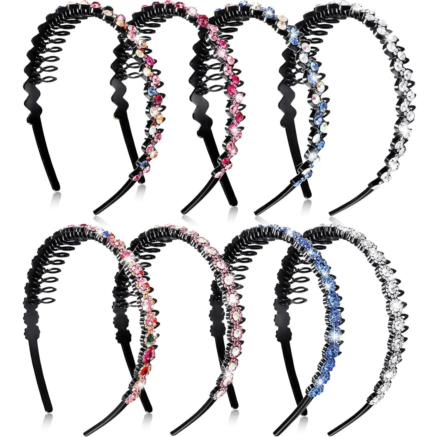 Pack of 8 Non-Slip Hair Band Hair Accessories for Women,Crystal Teeth Comb Headbands, Rhinestone Comb Headbands,Flower,Headband,Great for Birthday Gifts,Party, Christmas Gifts, Thanksgiving Gifts