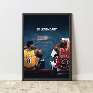 Kobe Bryant & Michael Jordan Poster – Be Legendary – Motivational Basketball Wall Art, Digital Download, Sport Print for Gym or Room