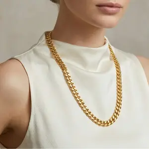 18K Gold Plated Cuban Chain Necklace for Women and Men (Unisex) 3.5mm Cuban Necklace for Men Boys