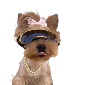 UOSIA Small Dog Goggles with Helmet Adjustable Dog Sunglasses Pet Helmet Set Windproof Motorcycle Glasses for Puppy Cats Summer Pet Bike Hat