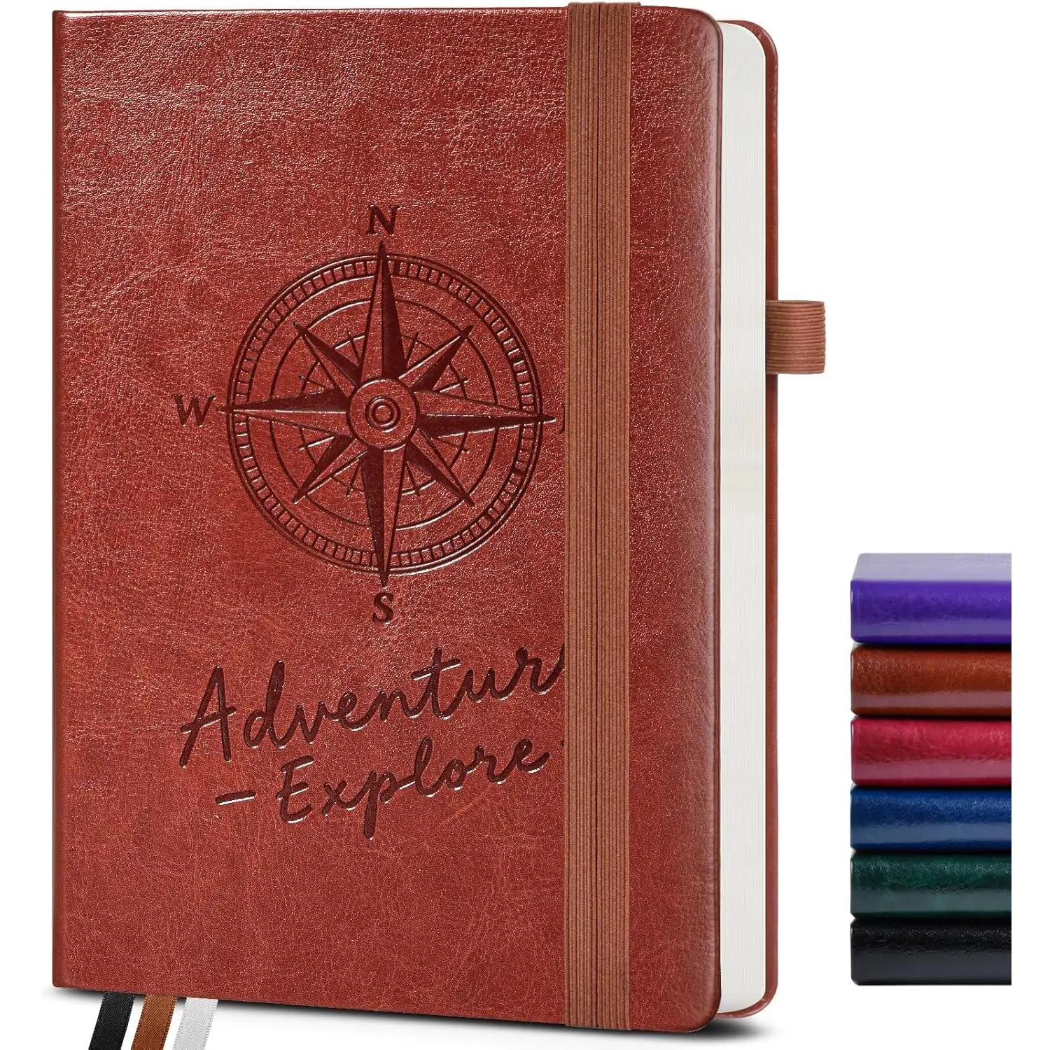 A5 Hardcover Vegan Leather Blank Journal - 160 Unlined Pages, 5.8"x8.5" Brown Stationery, Elastic Closures, Portable Travel Diary Notebook, School Office Supplies for Drawing, Note Taking, Portable Notebook
