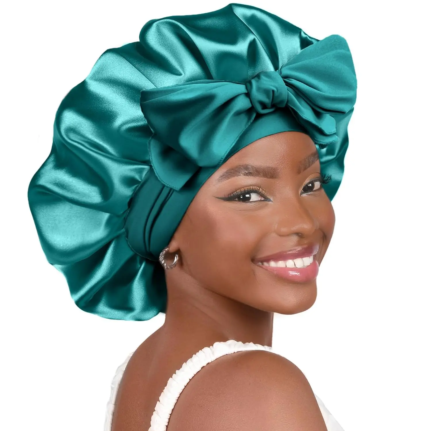 Satin Sleeping Bonnet for Women, Reversible Double Layer Ribbon Cap with Elastic Band for Curly Hair, Frizz Control and Moisturizing Heatless Haircare, Overnight Styling Tool, Night Cap, Adjustable Fit, Original
