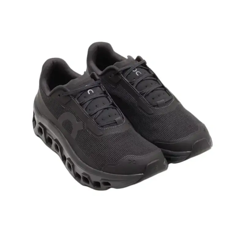 Running sneakers with game-changing hollow shock-absorbing midsole, woven breathable mesh in sleek full-black monochrome tone, segmented rubber outsole, a must-have functional pick for daily jogging & city commutes