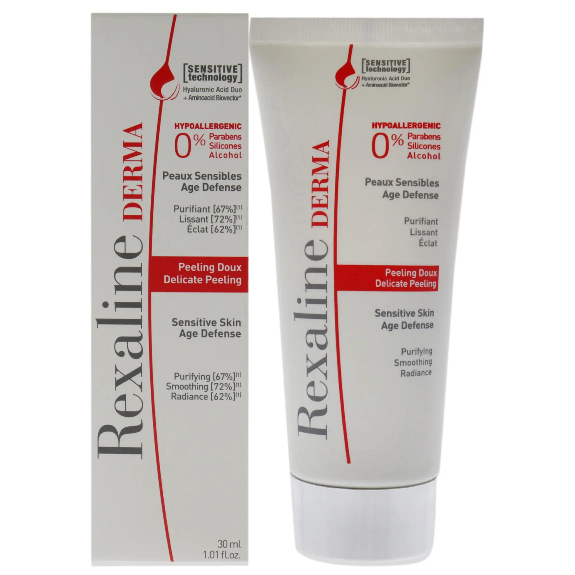 Rexaline Derma Delicate Peeling Exfoliator - Hypoallergenic, Hyaluronic Acid-Infused, Gentle Exfoliating, Sensitive Skin Unisex Treatment, 1.01 fl oz