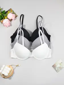 3 Pack Underwire Push Up Supportive Bra Adjustable Straps Comfortable Breathable Women Everyday Basic Versatile Lingerie