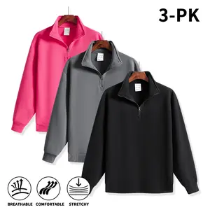 3 Pack Men Quarter Zip Sweatshirts Solid Color Stand Collar Oversized Soft Fleece Pullover Breathable Stretchy Athletic Workout Half Zip Top Fall Winter Daily Casual Streetwear Sweatshirt