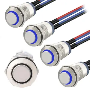 5 count 12mm Momentary led Push Button   Shell with pre-Wiring, IP65  Push Button ,1NO 1 Normally,Self-resetting with LED(Blue).