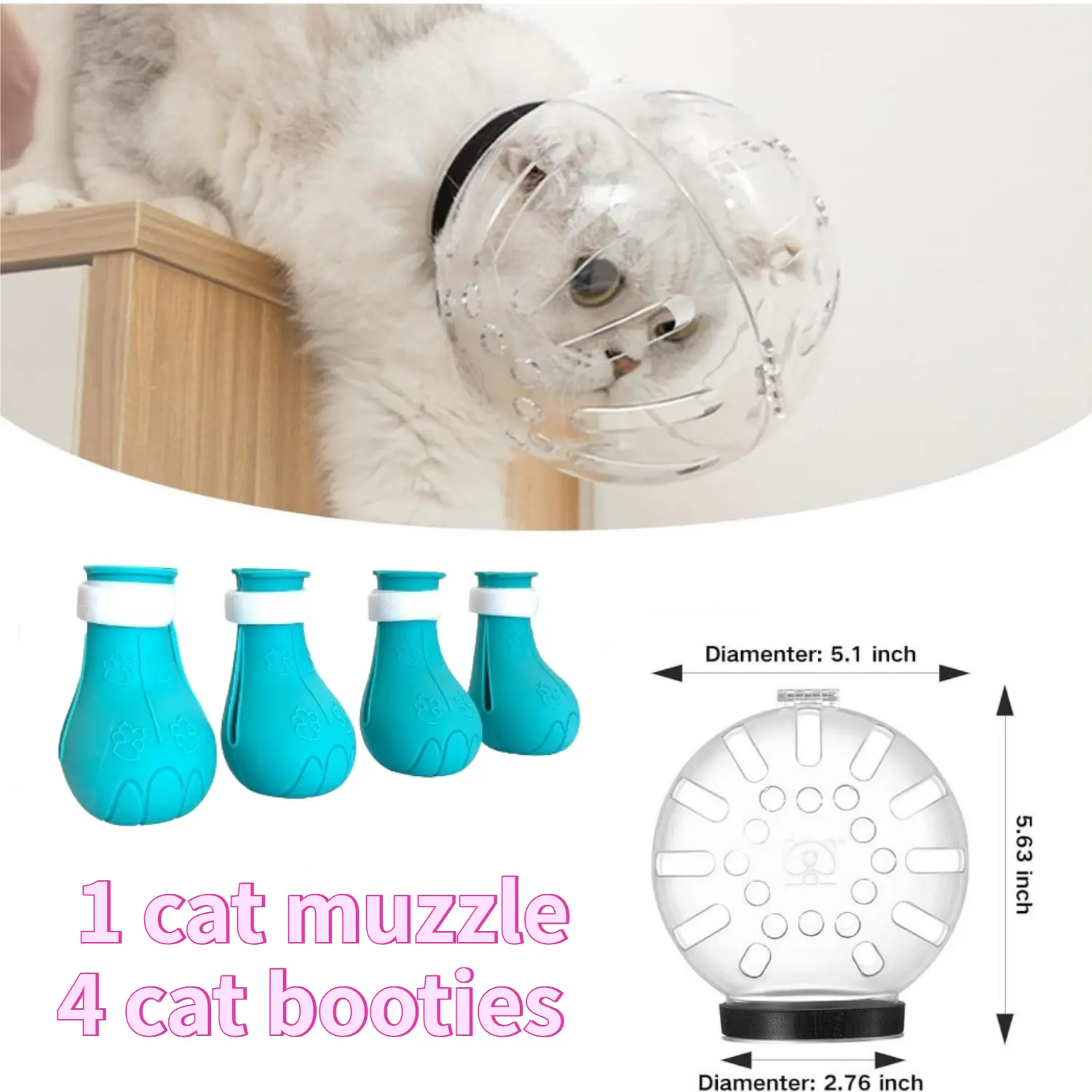 Silicone Cat & Kitten Ventilated Mask with 4PC Paw Covers - Adjustable, Anti-Bite, Escape-Proof, ABS Plastic, Prevents Injuries - Home Improvement Pet Care Accessory for Grooming, Bathing