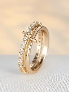Gold Colour Ring Set for Men and Women, Stackable Finger Ring with Artificial Zirconia, Perfect Birthday and Anniversary Gift, Stylish Daily Wear Jewellery, Artificial Zircon Rings, Fashion Stackable Rings