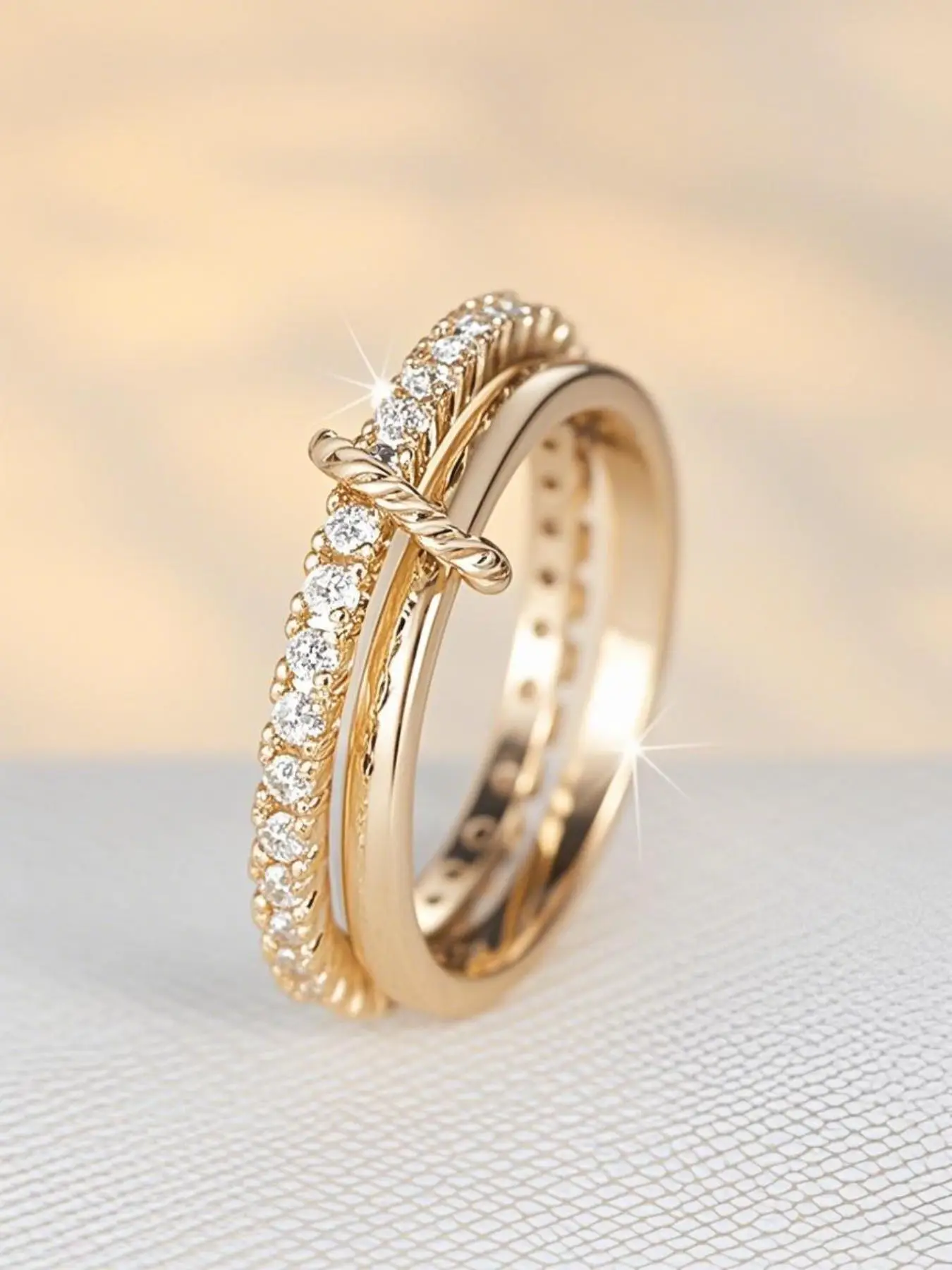 Gold Colour Ring Set for Men and Women, Stackable Finger Ring with Artificial Zirconia, Perfect Birthday and Anniversary Gift, Stylish Daily Wear Jewe