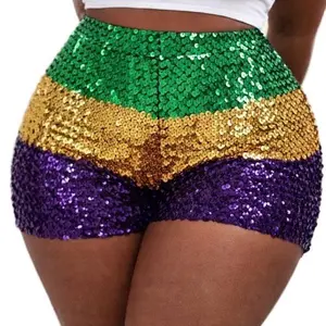 Mardi  Gras Color Block Sequin Shorts