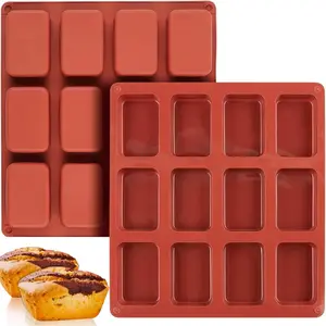 Loaf Pan 2 Pack Silicone Mini Loaf Pan, 12 Cavity Mini Bread Pan Brownie Pan Non-Stick Silicone Baking Molds for Baking Loaf Cake, Bread, Brownie, Cornbread, Cheesecake, Chocolate & Cupcakes