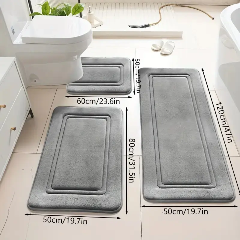 3pcs Super Absorbent Bath Mats Non-Slip Bathroom Rugs Ultra Soft Comfortable Premium Bath Blankets for Bathtub Shower Home Floor Mats Toilet Mat Moisture Control