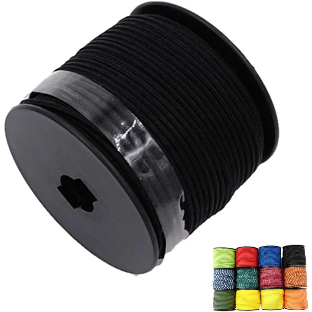 High Strength 1/8in(3mm) 164ft Solid Braided Nylon Rope with 5 Inner Polyester Strands, UV-Resistant Paracord Thin String for Crafts/Tents, Outdoors (Black)