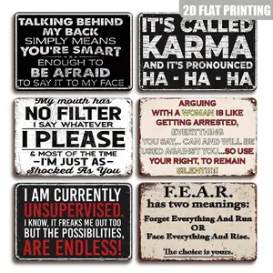 6 Pcs Funny Sarcasm & Inspirational Metal Wall Art Posters Decorative Signs & Plaques, Vintage Metal Sign, 8x12 Inch Rectangle Tin Signs For Man Cave, Home, Bedroom, Living Room, Garage, Pub, Bar Art Decoration