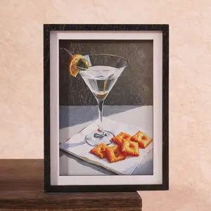 1PC Afternoon Tea Time Picture Frame Refrigerator Magnet, Martini & Dessert Aesthetic Design, Artwork, Match, Home Decor Magnetic Tile, Great Gift Choice