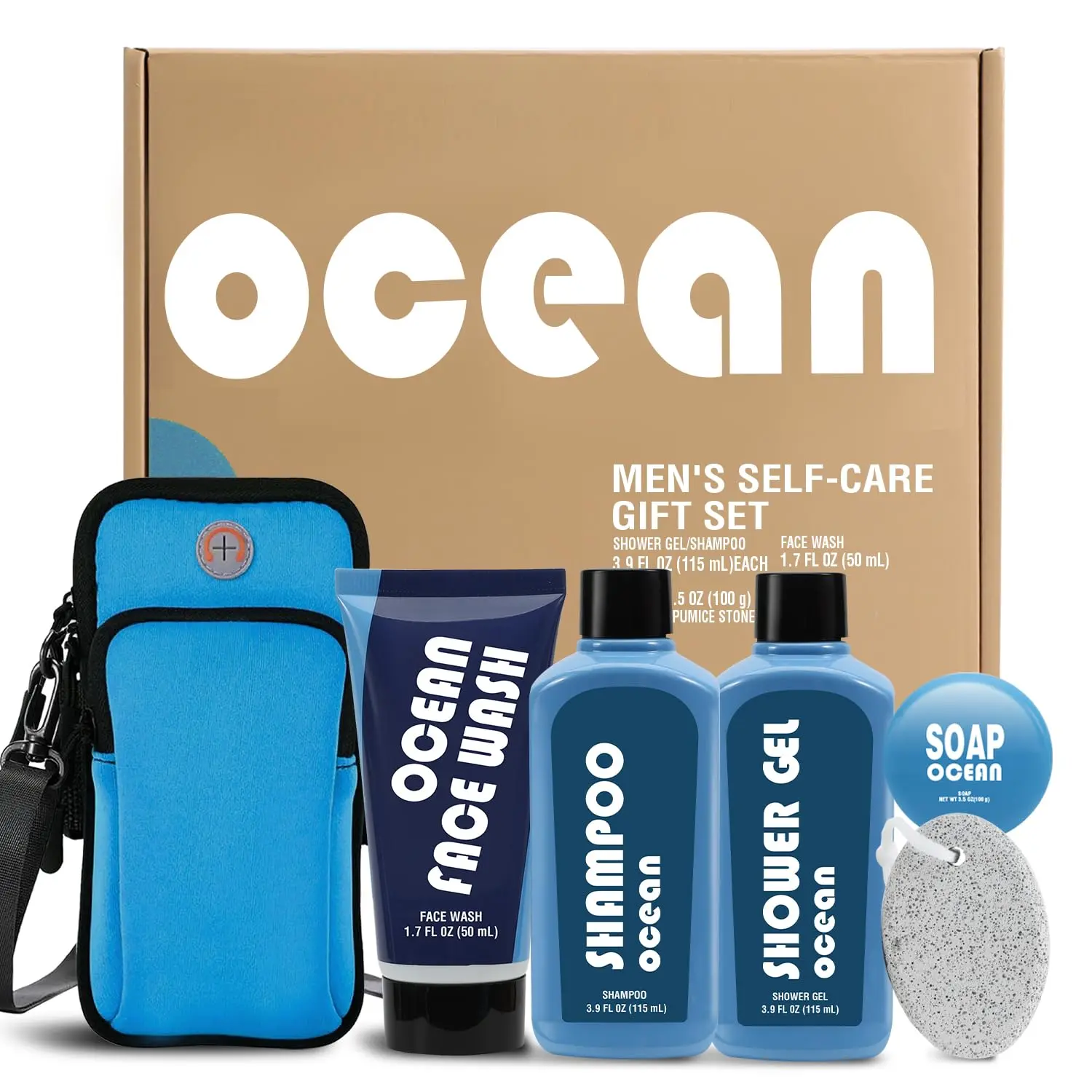 Bath and Body Wash Kit for Men's Grooming - 6 Pc Gift Set for Post-Workout Hygiene Care - Cleanses, Hydrates & Refreshes - Birthday, Father's Day & Christmas Present for Him